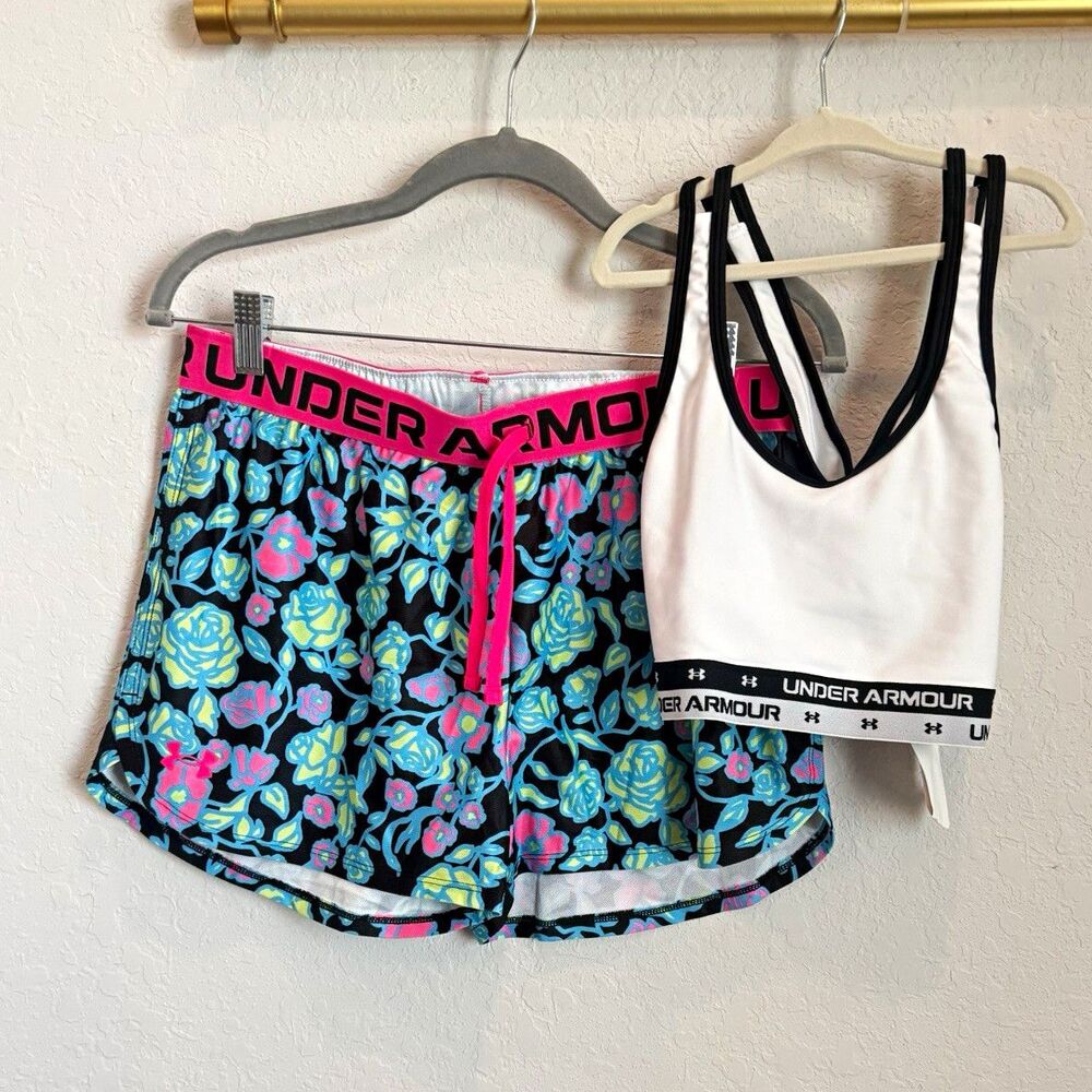 Under Armour Youth XL Floral Shorts Sports Bra Set NWT/NWOT